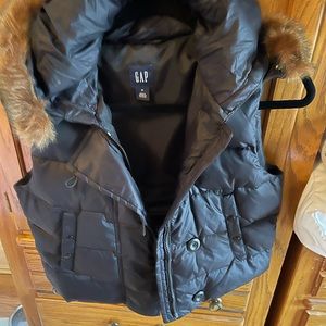 Gap brand fur faux hooded cropped vest zip up and leopard coat